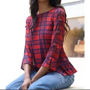 Anthropologie Eva Franco Belinda Top In Rachel Island Plaid Size Medium NWT